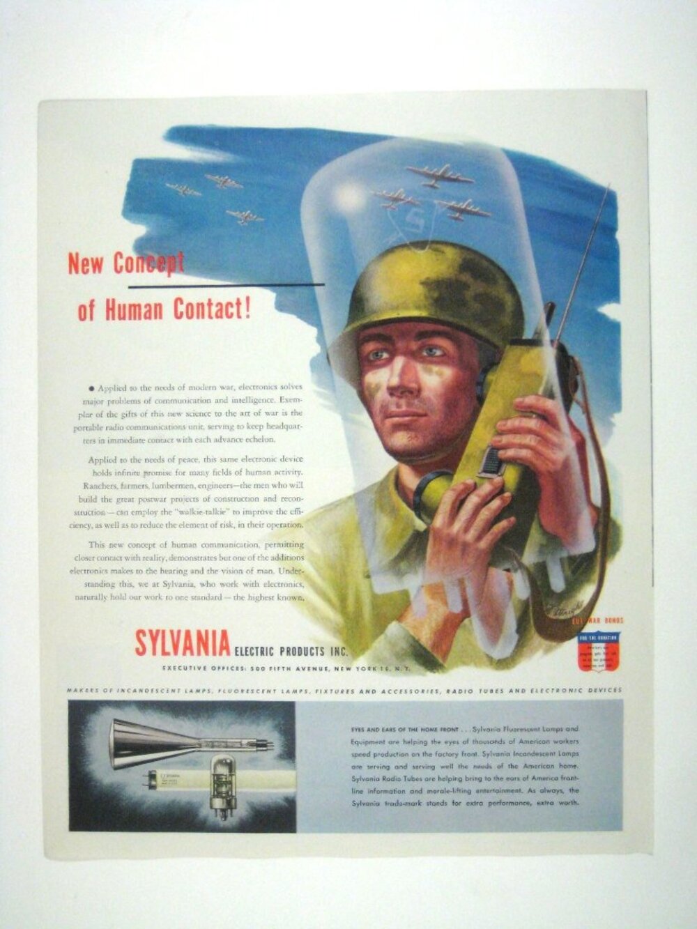 1944 Sylvania Walkie Talkie World War II Electric Products Vintage Print Ad WWII